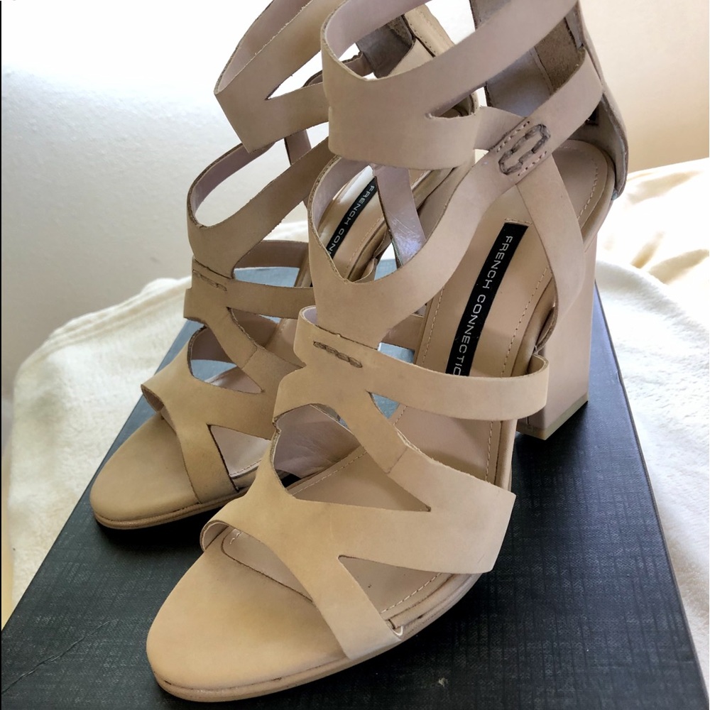NWB French Connection Leather Strappy Block Heels
